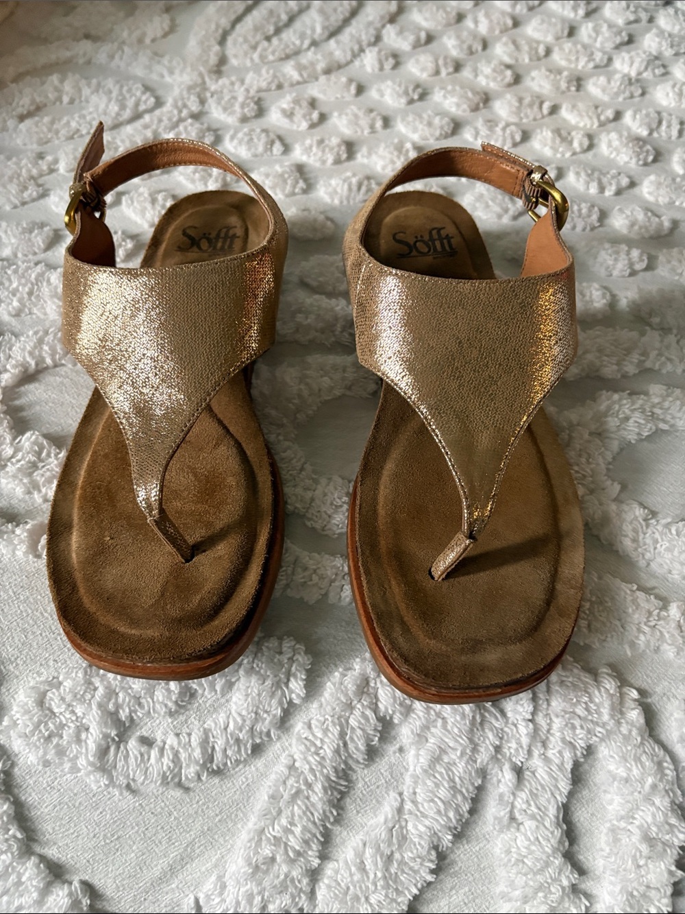 Sofft Metallic Gold T-Strap Sandals